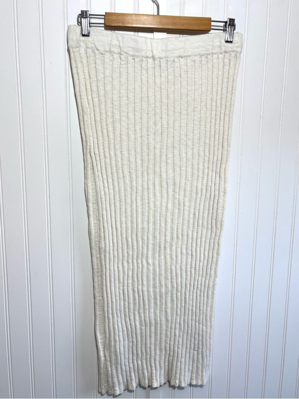 Free People FP Beach Ribbed Knit Knotted Midi Skirt Ivory Drawstring Size M - Picture 4 of 9